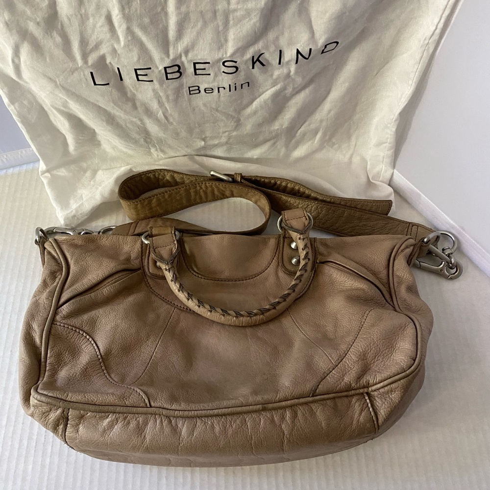 LIEBESKIND Berlin Vintage Leather Satchel Bag Silver Studded Accents